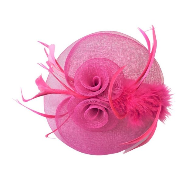 Pink Headband Fascinator with Pink Feathers and Pink Rosettes - Picture 6 of 14